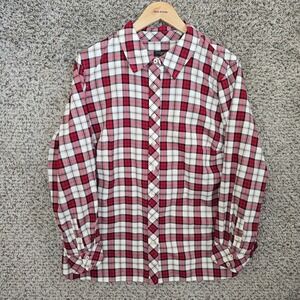 Talbots Top Womens Plus 1X Red Button Up Plaid Long Sleeve Cotton Casual